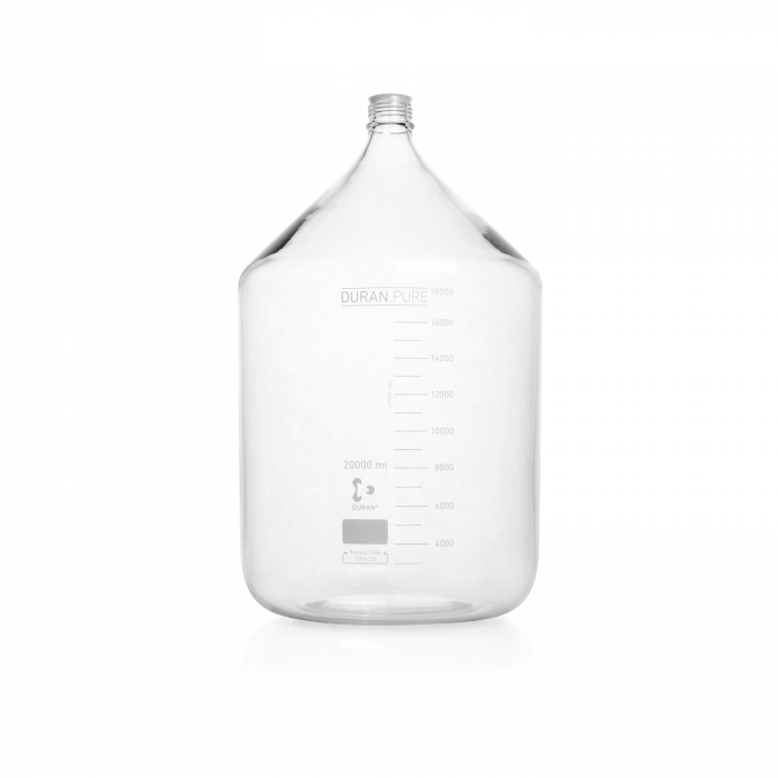 DURAN PURE bottle, clear, graduated, GL 45, with dust cover, without cap and po