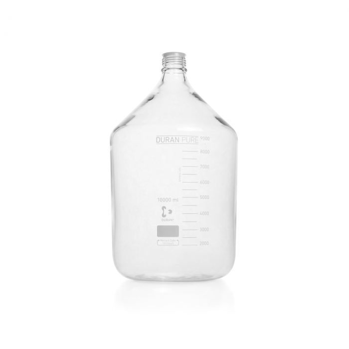 DURAN PURE bottle, clear, graduated, GL 45, with dust cover, without cap and po