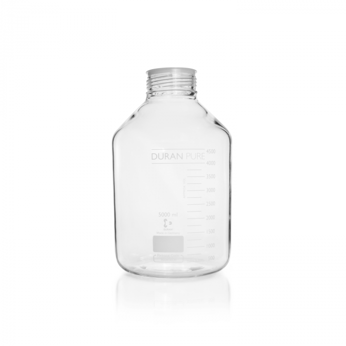 DURAN PURE bottle, clear, graduated, GLS 80, with dust cover, without cap and p