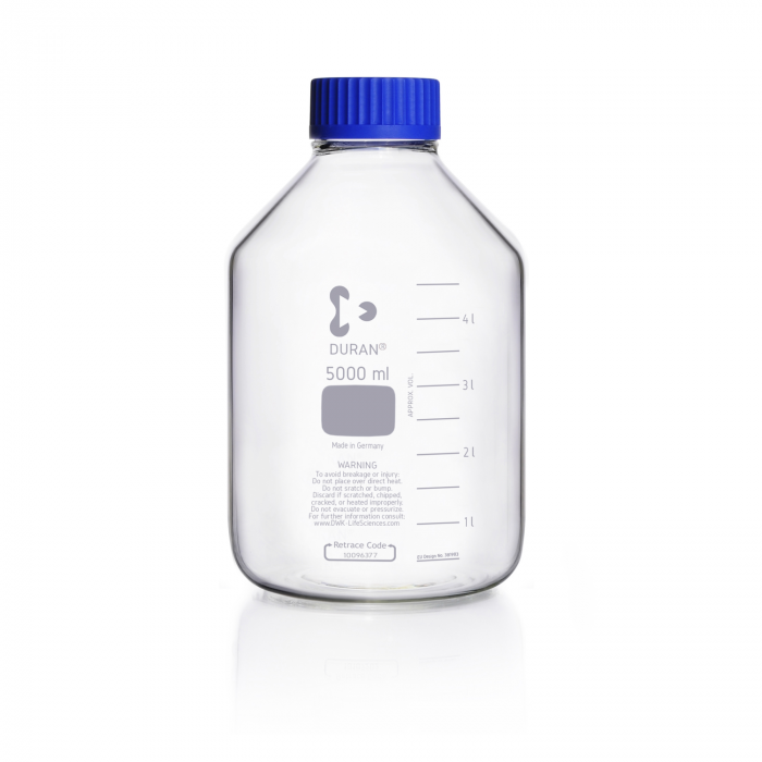 DURAN® GLS 80 Laboratory glass bottle, wide neck, clear, with screw cap and pou