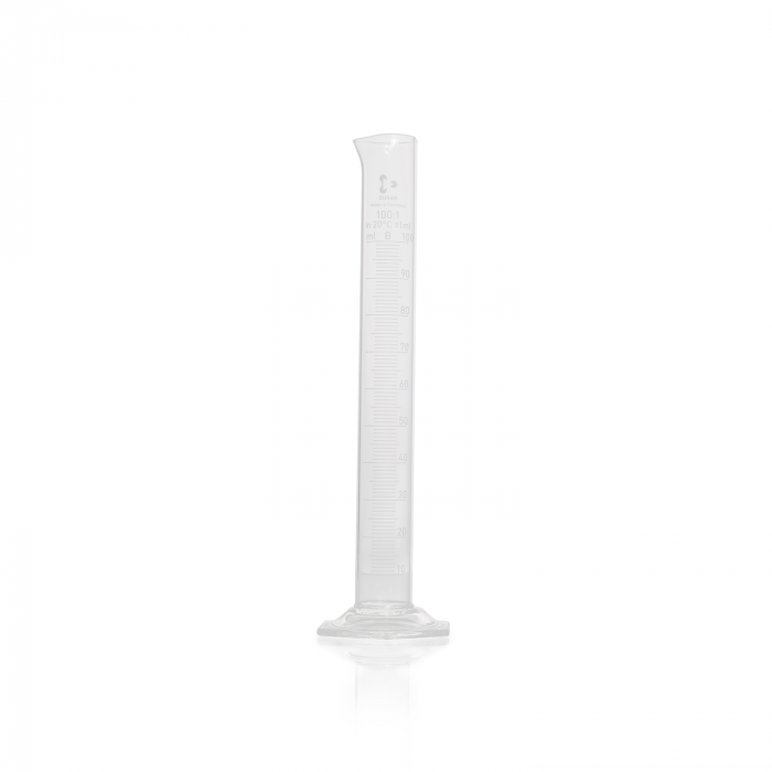 DURAN® Measuring cylinder, hexagonal base, class B, white graduation, 100 ml