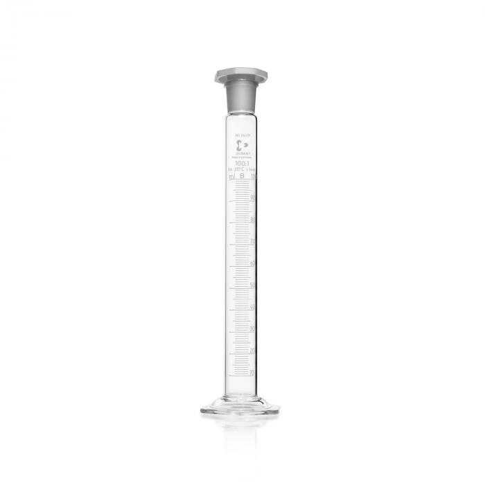 DURAN® Mixing cylinder, hexagonal base, class B, white graduation, NS 24/29, oc