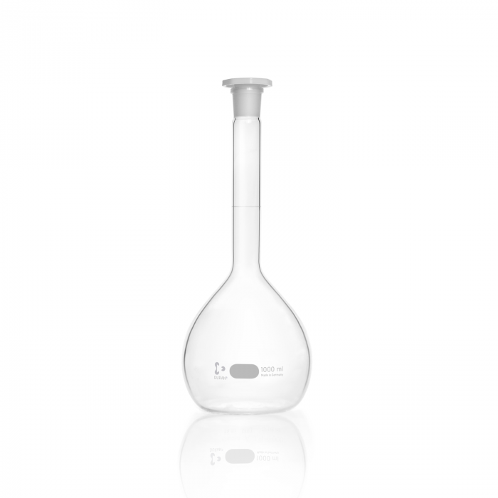 DURAN® Volumetric flask, white graduation, class A, batch certificate, with one