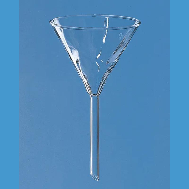 Funnel, short stem, Boro 3.3, fluted
out.dia.150 mm, stem dia.16 mm, l.150 mm