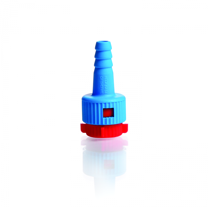 KECK Adapters KA, complete, red, from glass thread RD 14 to hose connection pla