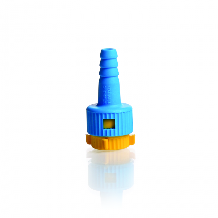 KECK Adapters KA, complete, yellow, from glass thread GL 14 to hose connection