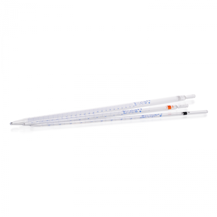 Measuring Pipette from soda-lime glass, Class AS, type 3, blue print, batch cert