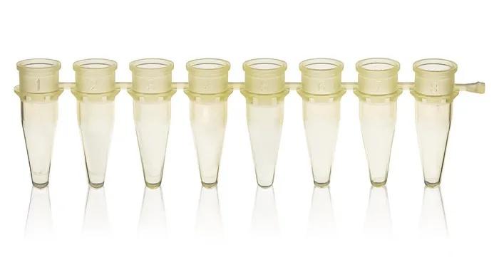 PCR-tube strip of 8 thin-walled w/o cap
0,2 ml, yellow, PP, pack of 125
BIO-CE