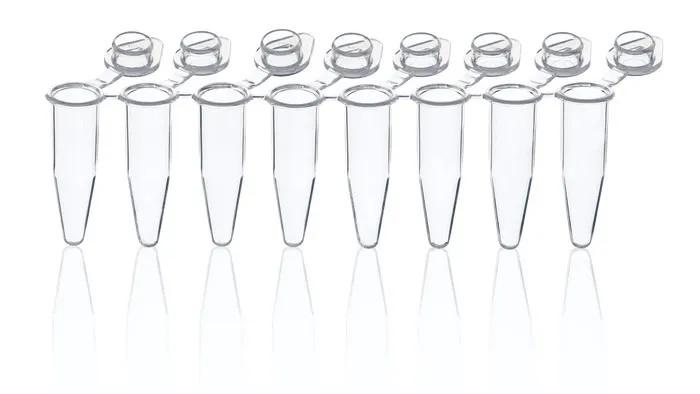 PCR-tube strips of 8 PP att.single caps
0,2 ml Real-Time PCR pack of 120 strips