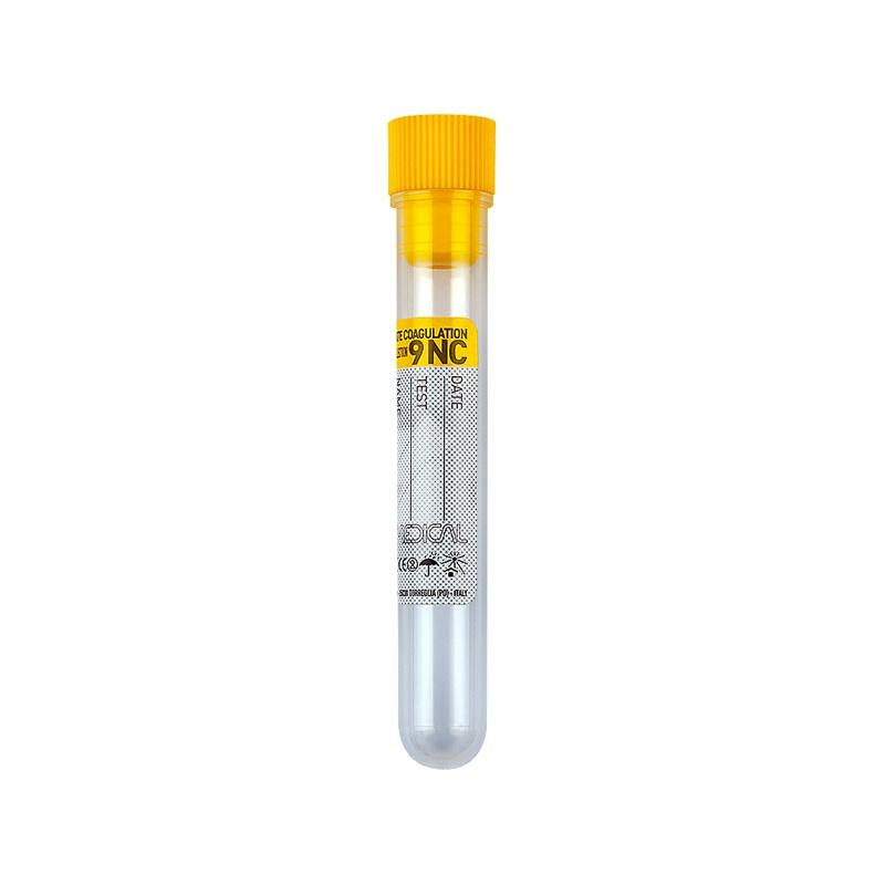 Promed ® test tube 12x86 mm with 0,5 ml of Sodium Citrate (3,8 %) yellow cap for