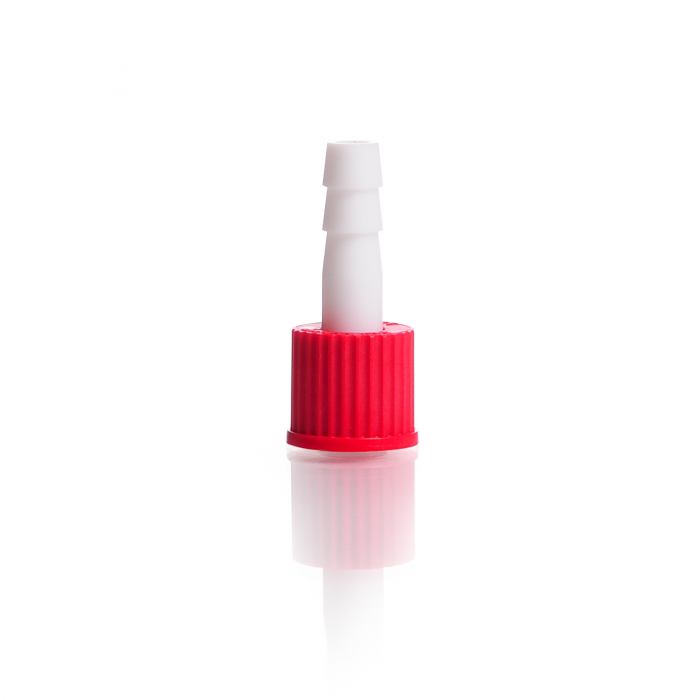 PTFE Hose connection complete with screw cap made of PBT, GL 14, straight
