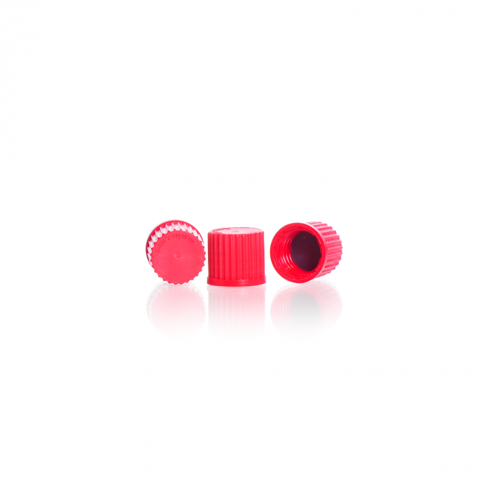 Screw-caps, GL 18, PBT, closed, red, with PTFE protected seal