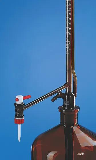 Auto.burette Pellet SILBERBRAND cl.B
50 ml:0.1 ml, Boro 3.3 amber, lateral
sto