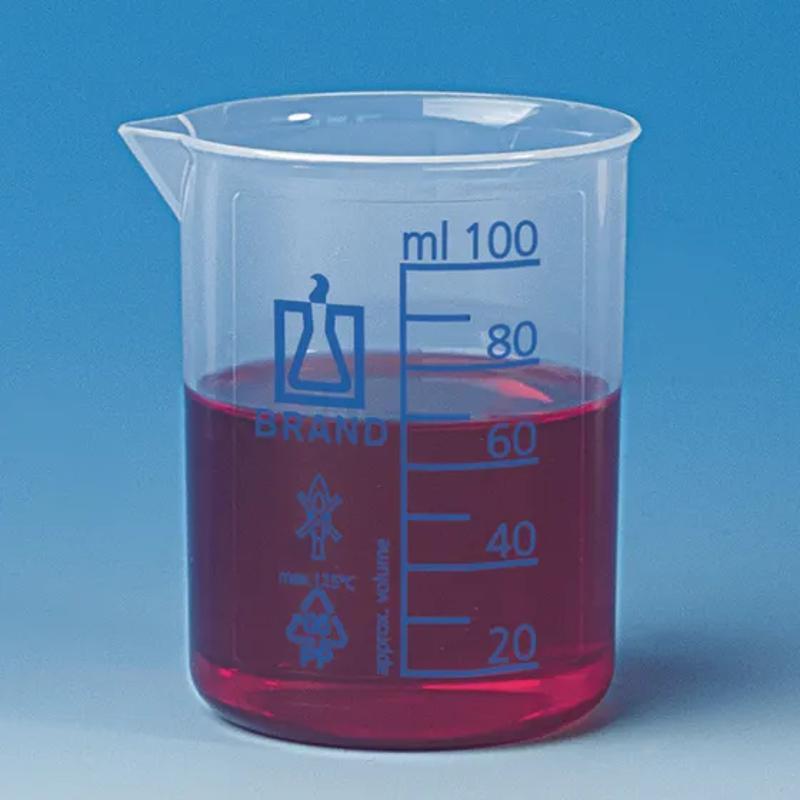 Beaker, low form, PP
  50 ml : 10 ml, grad. blue
high clarity, according to IS