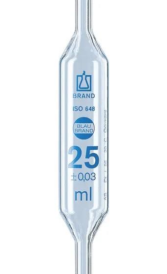 Bulb pipette BLAUBRAND cl. AS DE-M
  5   ml, two marks, AR-Glas
grad. in blue,
