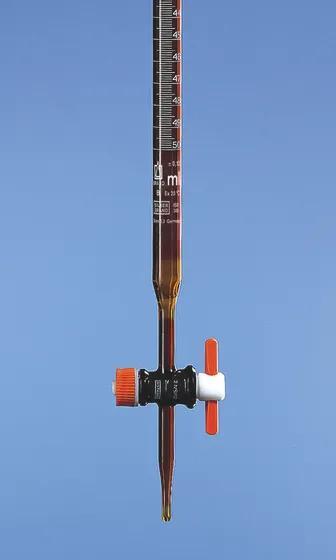 Burette SILBERBRAND
25 ml:0,1 ml, Boro 3.3 amber, straight
stopcock, PTFE key,