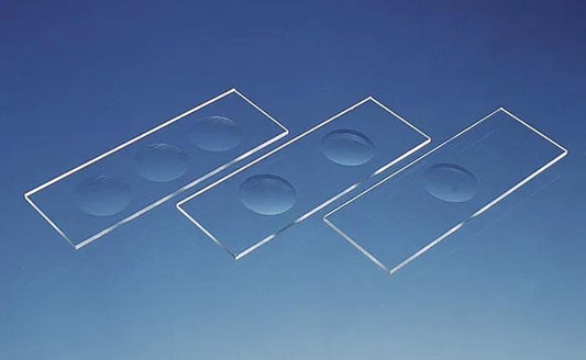 Cavity slide w.concav. thick. 1,2-1,5 mm
76x26 mm ground edges with 3 concaviti
