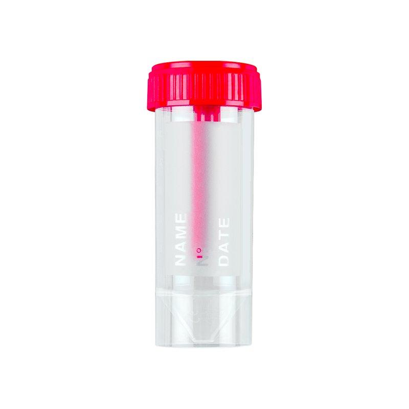 Coprotainer ® Faeces container 30 ml in PP with red screw cap, with frosted labe