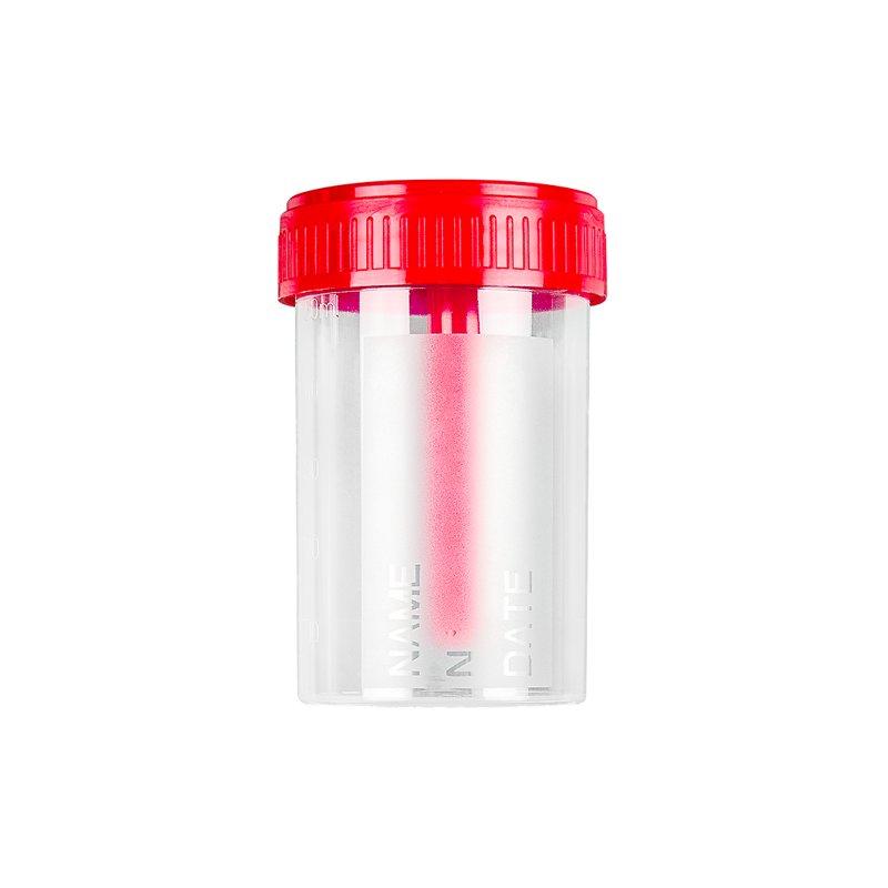 Coprotainer ® Faeces container 60 ml in PP with red screw cap, with frosted labe