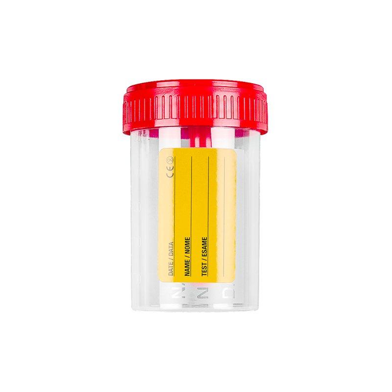 Coprotainer ® Faeces container 60 ml in PP with red screw cap, with paper label