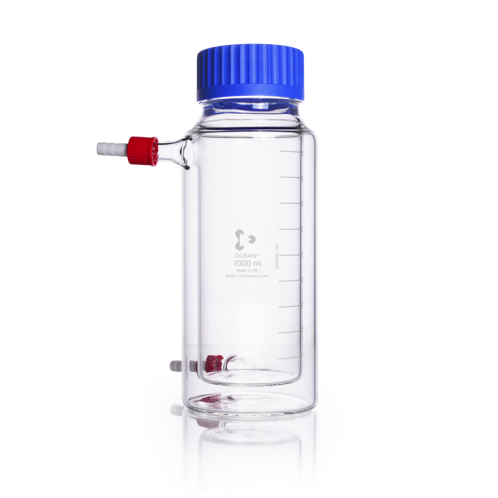 Double walled (Jacketed) GLS 80 bottle 1000 ml complete with PP pouring ring, P