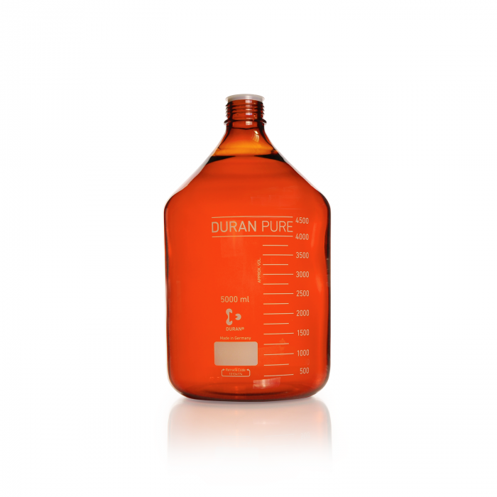 DURAN PURE bottle, amber, graduated, GL 45, with dust cover, without cap and po