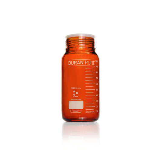 DURAN PURE bottle, amber, graduated, GLS 80, with dust cover, without cap and p