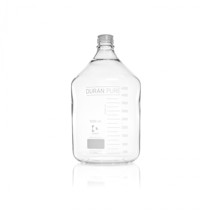 DURAN PURE bottle, clear, graduated, GL 45, with dust cover, without cap and po