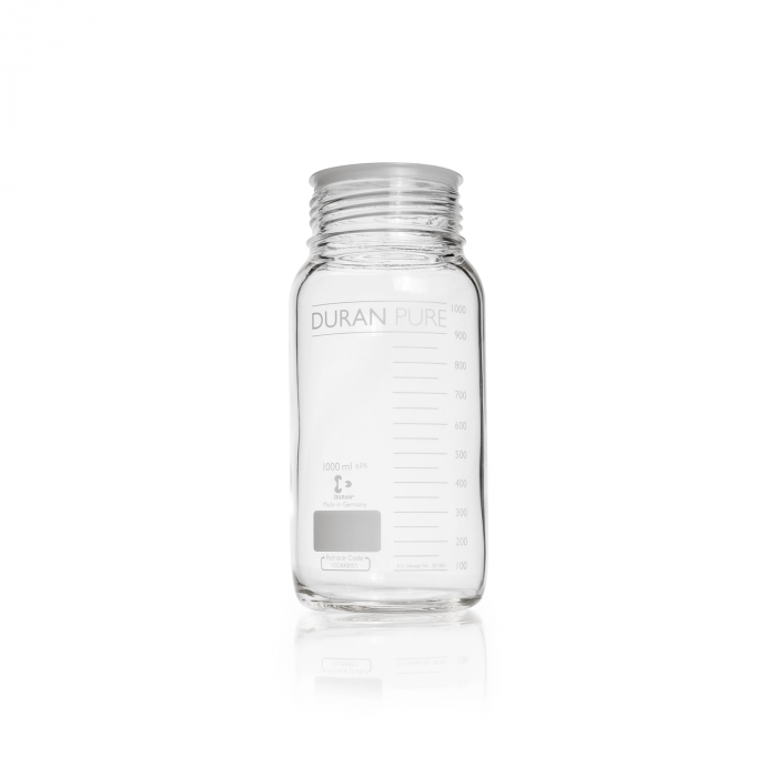 DURAN PURE bottle, clear, graduated, GLS 80, with dust cover, without cap and p