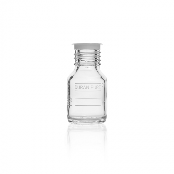 DURAN PURE bottle GL 25, clear, graduated, with dust cover, without cap and pou