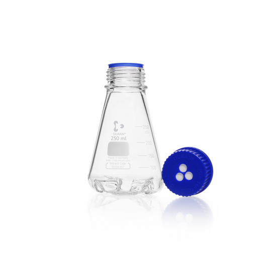 DURAN® baffled flask, GL 45, with 4 bottom baffles, complete with membrane scre