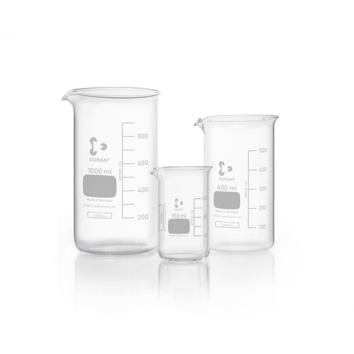 DURAN® Beaker, tall form with graduation and spout, 250 ml