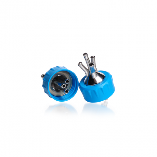 DURAN® Connection Cap System GL 45 with cyan PP screw cap, with 4-port (stainle