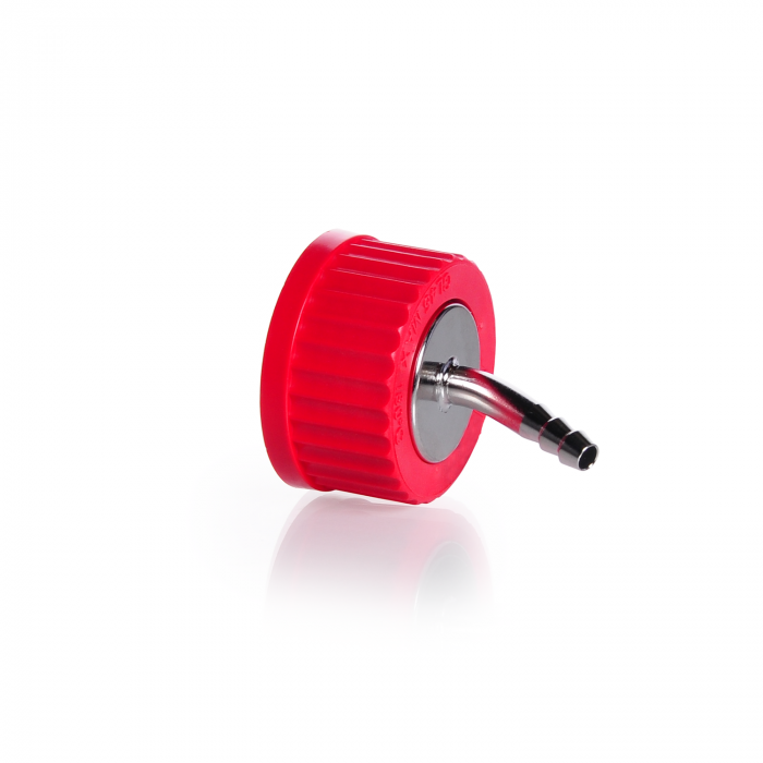 DURAN® Connection Cap System GL 45 with red PBT screw cap, with 1-port (stainle