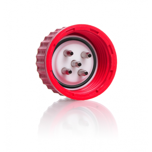 DURAN® Connection Cap System GL 45 with red PBT screw cap, PTFE insert with 3-p