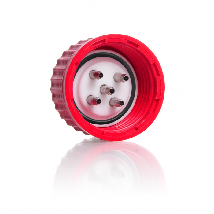 DURAN® Connection Cap System GL 45 with red PBT screw cap, PTFE insert with 3-p