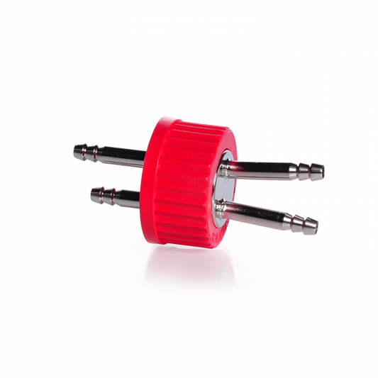 DURAN® Connection Cap System GL 45 with red PBT screw cap, with 2-ports (stainl