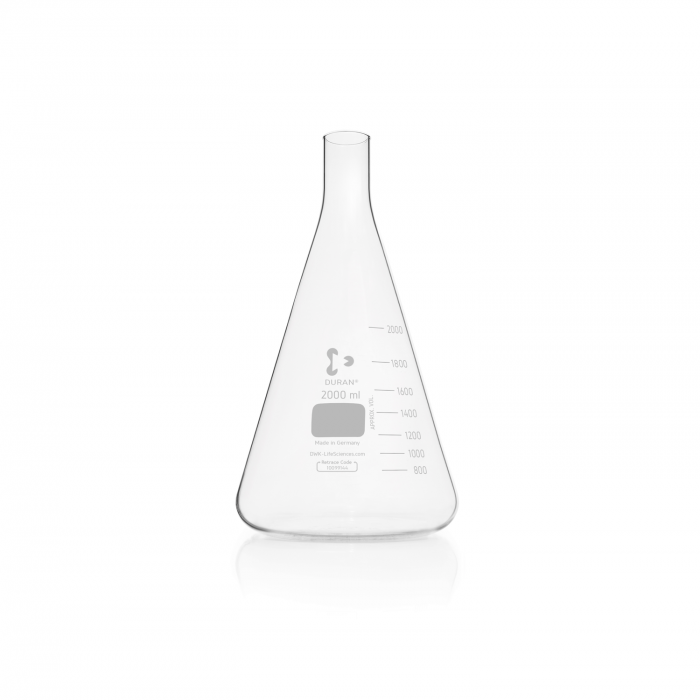 DURAN® Culture flask, Erlenmeyer shape, straight neck for metal caps, 2000 ml