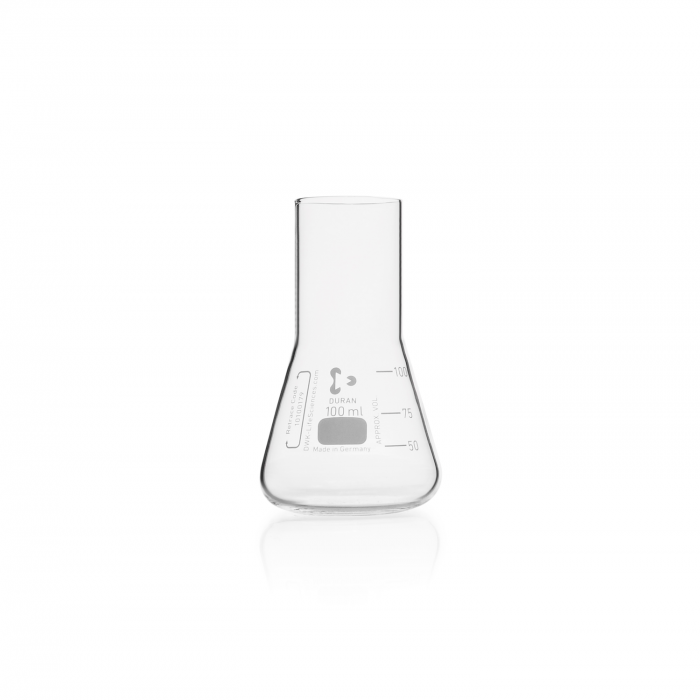 DURAN® Culture flask, Erlenmeyer shape, straight neck for metal caps, 100 ml