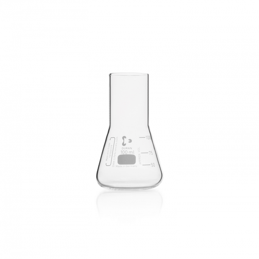 DURAN® Culture flask, Erlenmeyer shape, straight neck for metal caps, 100 ml
