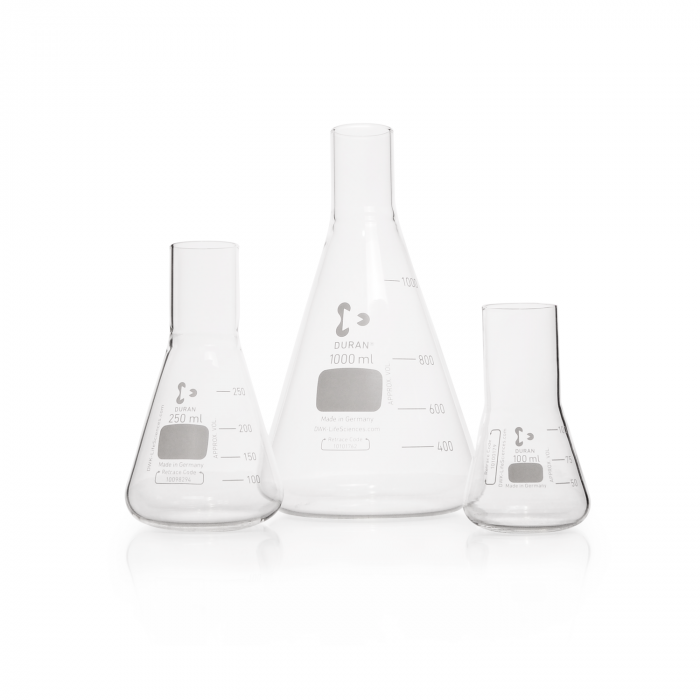 DURAN® Culture flask, Erlenmeyer shape, straight neck for metal caps, 300 ml