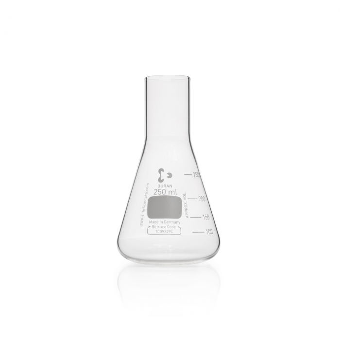DURAN® Culture flask, Erlenmeyer shape, straight neck for metal caps, 250 ml
