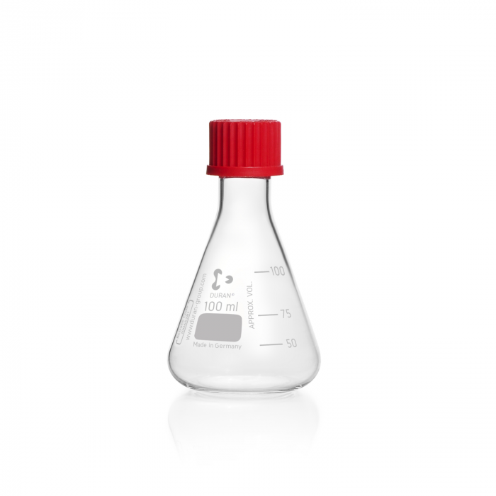 DURAN® Erlenmeyer flask, graduated, GL 25, with cap (PBT), 100 ml