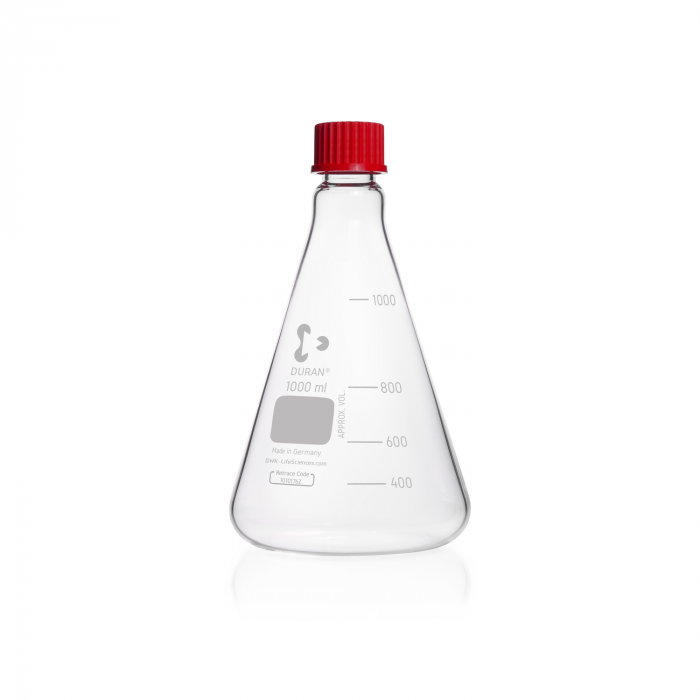 DURAN® Erlenmeyer flask, graduated, GL 32, with cap (PBT), 1000 ml
