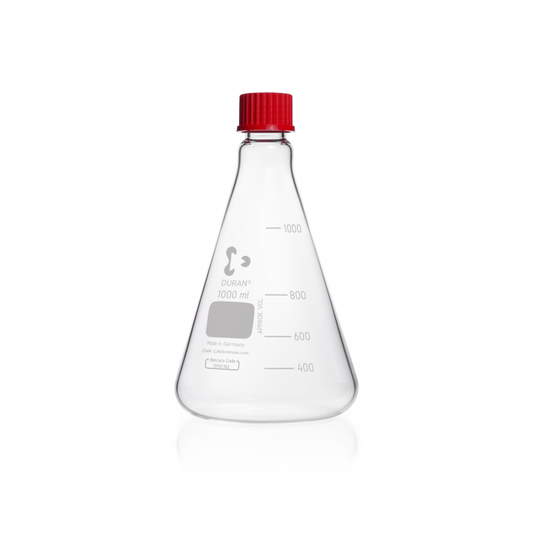 DURAN® Erlenmeyer flask, graduated, GL 32, with cap (PBT), 1000 ml
