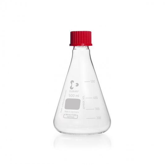 DURAN® Erlenmeyer flask, graduated, GL 32, with cap (PBT), 500 ml