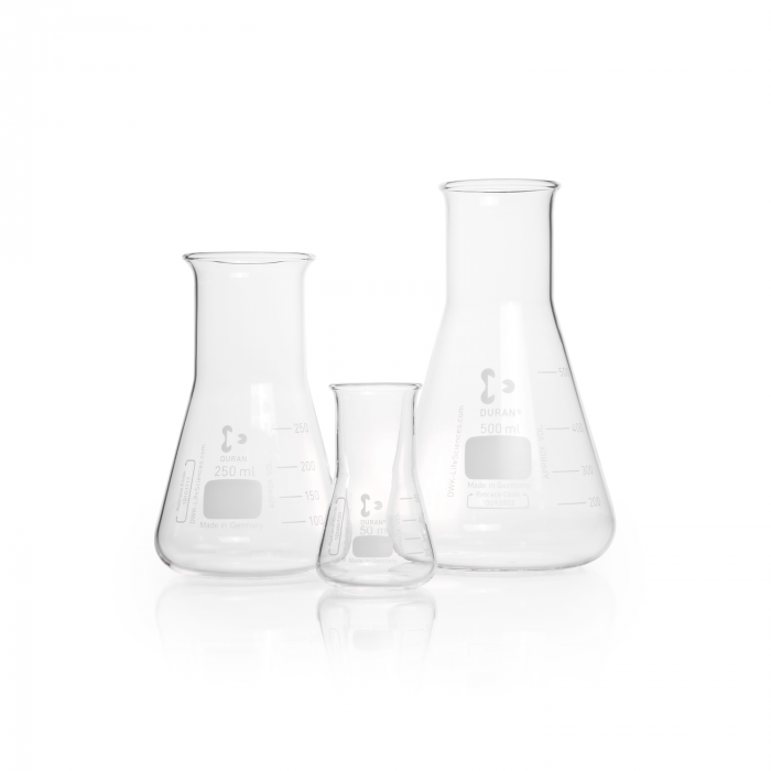 DURAN® Erlenmeyer Glass Flasks, wide neck with graduation, 50 ml