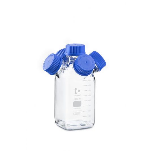 DURAN® GL 45 Hydra Square Bottle, Clear, 1000ml, with 4 GL 45 Side Necks