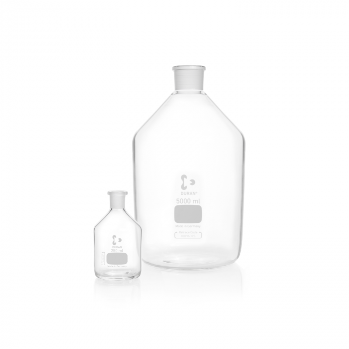 DURAN® Glass Bottles, reagent, narrow neck, NS 45/40, clear, with glass flat-he