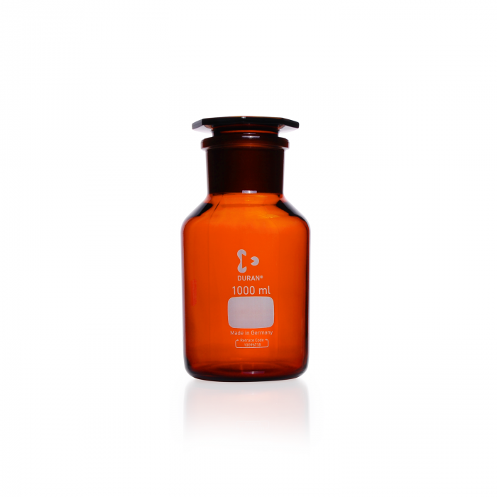 DURAN® Glass Bottles, reagent, wide neck, with NS 24/20, amber, with standard g